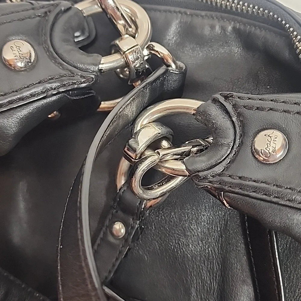 COACH classic black leather crossbody messenger shoulder hobo saddlebag QUALITY!